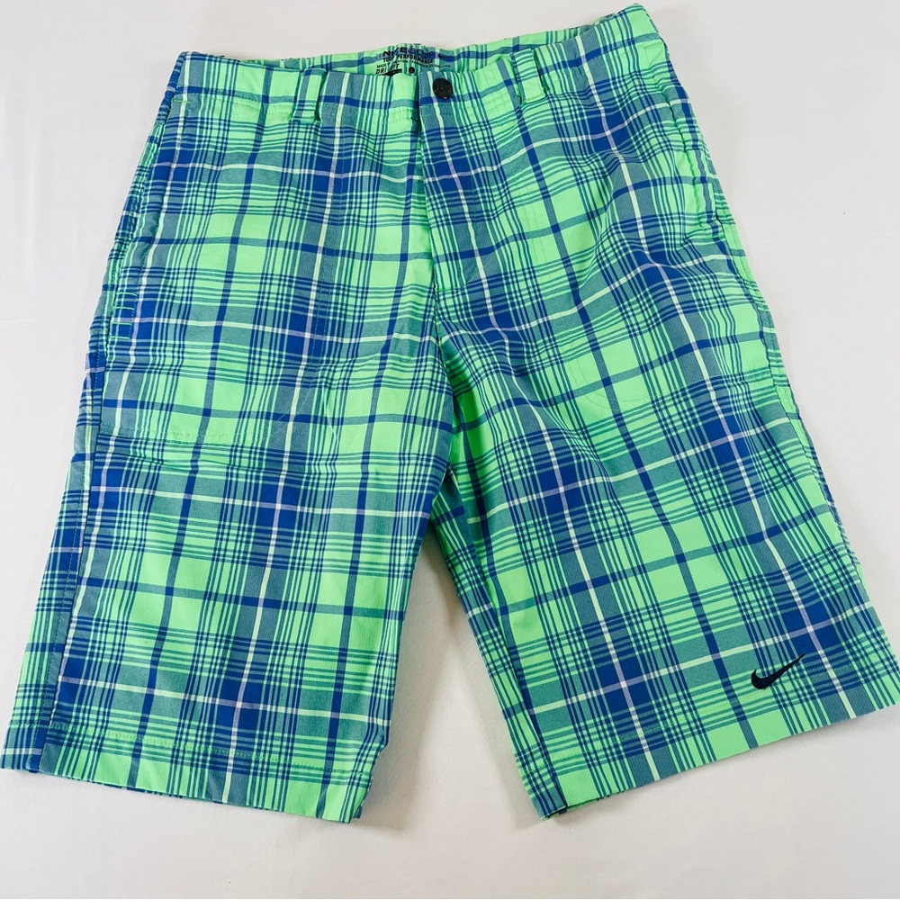 Nike Golf Tour Performance Dri-FIT Plaid Shorts Kids Large Green Blue